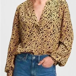 Gap leopard print v neck long sleeve blouse size xxl